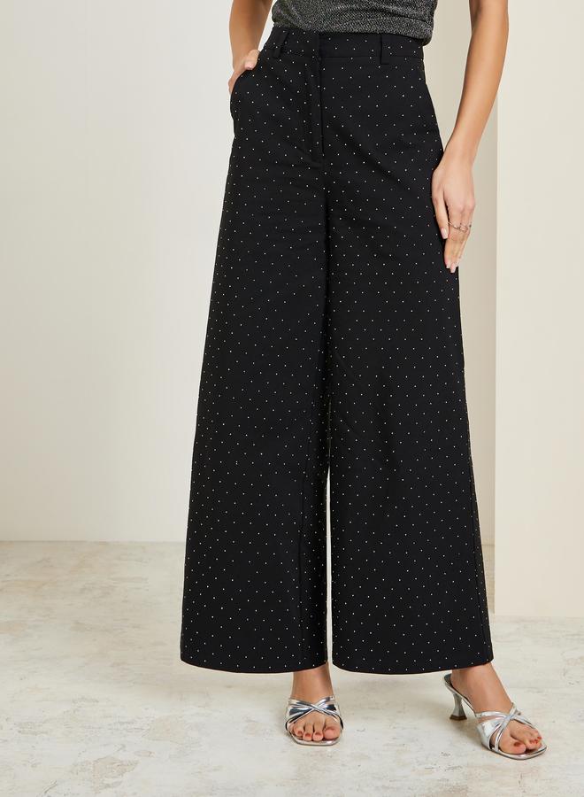 Styli Black Embellished Wide Leg Formal Pants - Image 1
